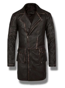 Men's Real Leather Full Length Long Trench Coat | Classic Vintage Black Overcoat - Picture 1 of 4