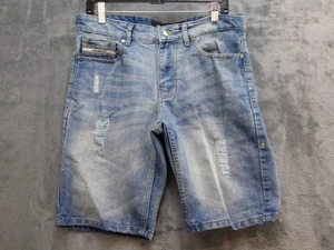 Ecko Unltd Shorts Mens 32 Blue Distressed Denim Relaxed Fit Raw Edge Grunge - Picture 1 of 17