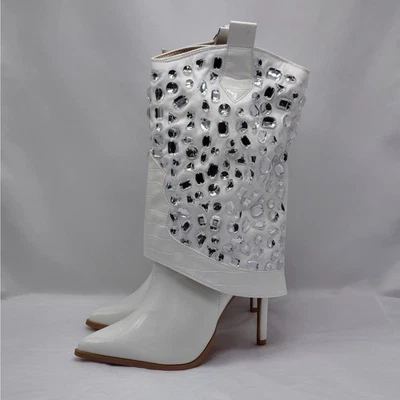Lauren Lorraine Hana Rhinestone Cowboy Boots White Western Glam Size 10 Cowgirl - Image 1 of 4