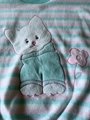 Vintage Kitty Cat Sweatshirt Womens Large Pastel 80s Kawaii Pullover Kitschy - Photo 1/4