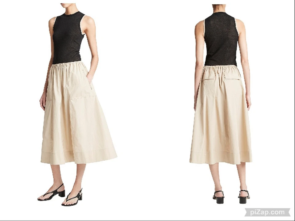 FALDA MIDI UTILITARIA VINCE CAQUI ALGODÓN TOSTADO CREMALLERA BOLSILLO LÍNEA UNA POPELINA PULL ON XS Foto 1 de 4