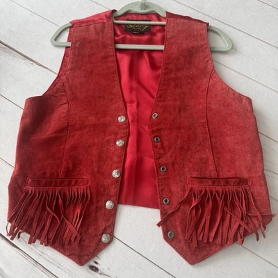 Scullly Red Genuine Leather Fringe Vest Coachella, Cowgirl, Rodeo Women’s 10 Boh - Image 1 of 4