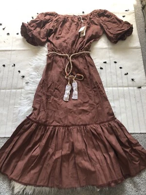 $528 NWT  Tory Burch Beach Dress. Linen Blend. Tassel Belt. Dark Rust Size XS. W - Изображение 1 из 4