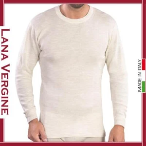 Maglia Intima da Uomo in LANA Manica Lunga Girocollo Maglietta Invernale Termica - Foto 1 di 6