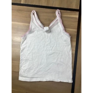 White Tank Top Pink Trim Cotton Sleeveless Undershirt Basic Layering Size 6 - Picture 1 of 5