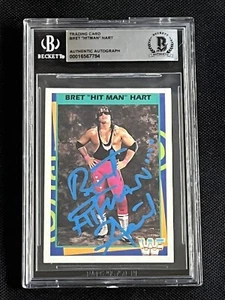 BRET HART 1995 MERLIN WWF SIGNED AUTOGRAPHED CARD BECKETT BAS AUTHENTIC - Picture 1 of 2