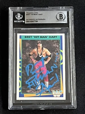 BRET HART 1995 MERLIN WWF SIGNED AUTOGRAPHED CARD BECKETT BAS AUTHENTIC - Image 1 of 2