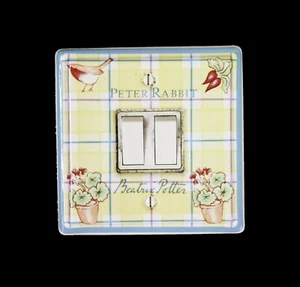 1 x White Porcelain Double Light Switch Beatrix Potter Design - Picture 1 of 1