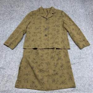 Southern Lady Skirt Shirt Outfit Set Womens XL Brown Floral Blazer Career Modest - Picture 1 of 19