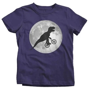 Kids Funny T Rex Shirt Bicycle T Shirt TRex Riding Bike Over Moon Hipster Shirt  - Picture 1 of 19