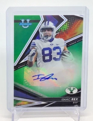 2022-23 Bowman's Best University U - ISAAC REX - GREEN RC AUTO #17/99 MADE - BYU - Image 1 of 2