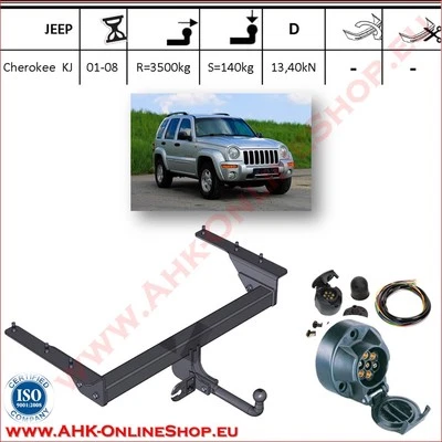 Gancio traino fisso pour JEEP Cherokee KJ 01-07 + kit elettrico 7-poli
