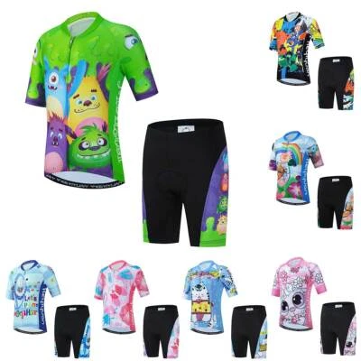 Conjunto de ternos de ciclismo infantil manga curta jersey e shorts acolchoados - Imagem 1 de 4