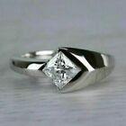 1.80Ct Princess Cut Real Moissanite Engagement Ring Band 14K White Gold Plated