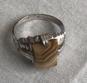 Vintage Uncas Sterling Silver ring, agate, size 5.5 or 6 - Picture 1 of 7