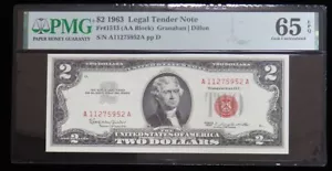 1963 US $2 LEGAL TENDER NOTE FR #1513 GRANAHAN | DILLON PMG GEM UNC 65 EPQ - Picture 1 of 2