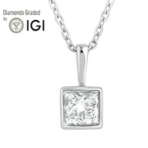 1 Ct Princess Cut IGI Certified Lab Grown Diamond Pendant Solid 14k White Gold - Picture 1 of 23