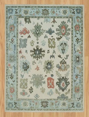 8X10 Oushak Adorable Rug Living Room Large Area Rug Green And Cream Color - Image 1 of 4