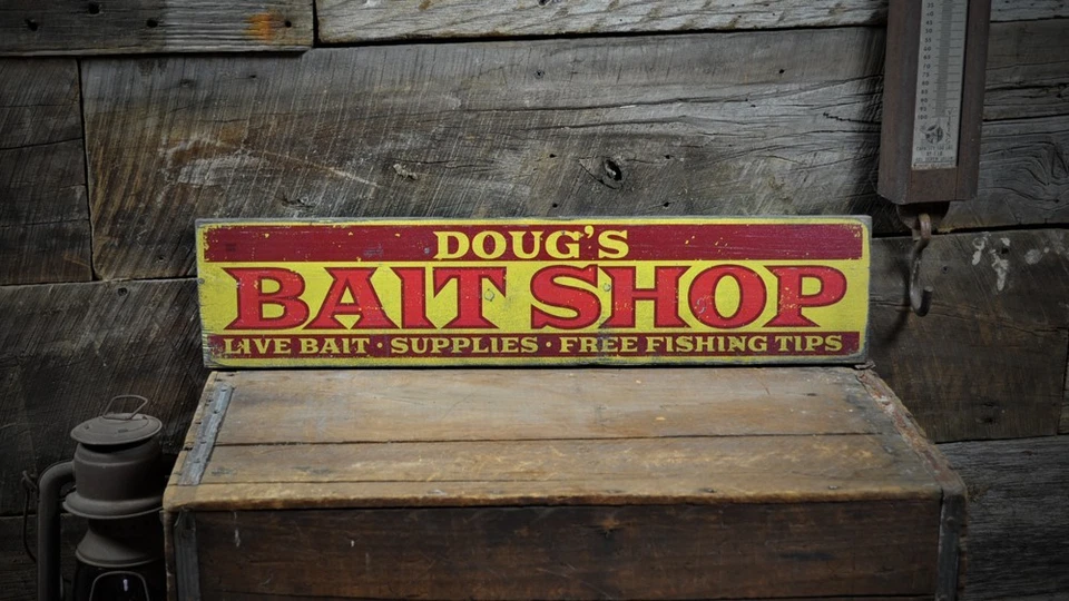Custom Bait Shop Lake House Sign - Rustic Hand Made Vintage Wooden - Image 1 of 2