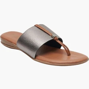 André AssousNice Featherweight Slide Sandal silver and tan size 39 or 8.5 - Picture 1 of 6