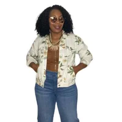 Blassport 夹克 M 码牛仔花卉卡车司机纽扣前复古 — 第 1/4 张图片