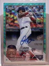 2023 Topps Chrome Aqua Wave Auto Oscar Gonzalez /199 Rookie Card. On Card Auto.