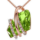 Ladies Fashion Rose Gold Plated Green Crystal White Zircon Necklace Jewelry 