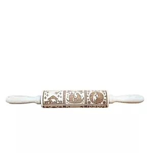 Nativity Pattern Xmas Christmas Wooden Embossing Rolling Pin with 97076 - Picture 1 of 2