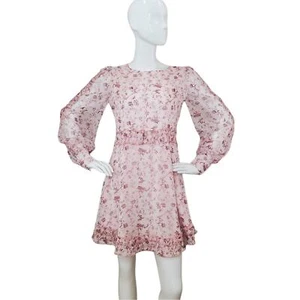 NWT AQUA Toile Ivory/Pink Floral Ruffle Print Dress Style # d70318mb Size Small - Bild 1 von 12