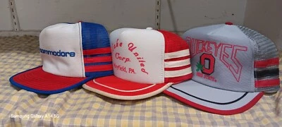 ЛОТ ИЗ 6 ВИНТАЖНЫХ РАННИХ 3 ПОЛОС СЕТКИ SNAP BACK ДАЛЬНОБОЙЩИКОВ ШЛЯПЫ - Изображение 1 из 2