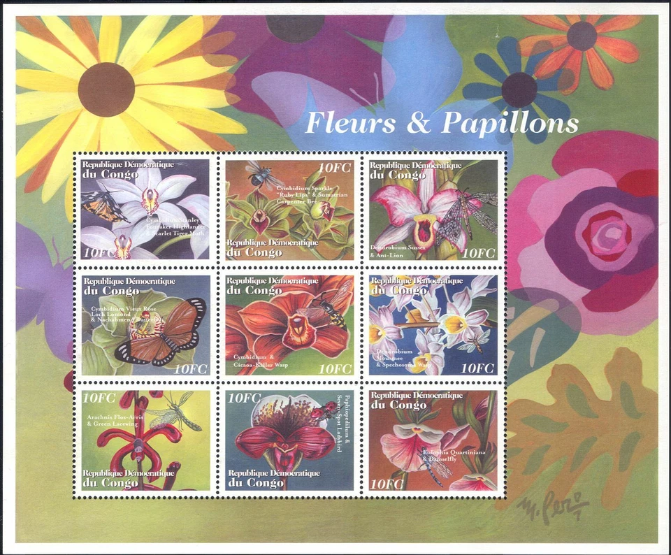 Congo 2001 Orchids/Butterflies/Bees/Plants/Flowers/Insects/Nature 9v sht n46287a - Image 1 of 1