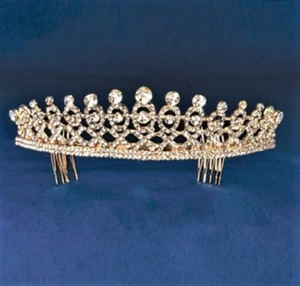 Elegante tiara de metal con corona de diamantes de imitación dorada para todas las ocasiones regalo recuerdo - Imagen 1 de 1