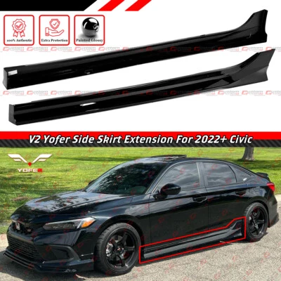 For 22-26 Honda Civic Sedan Hatchback Yofer V2 Gloss Black Side Skirt Extension - Image 1 of 4