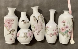 Vintage Chinese Vases - 5pc - 3.5inchs - Miniature Bud Flower Vases Org Box - Picture 1 of 19