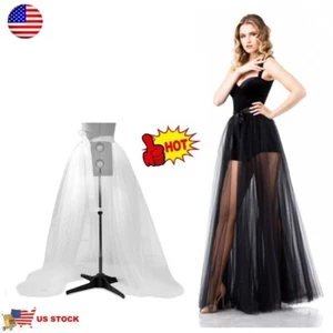 Women High Waist Ruffle Mesh Tutu Maxi Skirt Sheer Net Tulle Pleated Long Dress - Picture 1 of 15