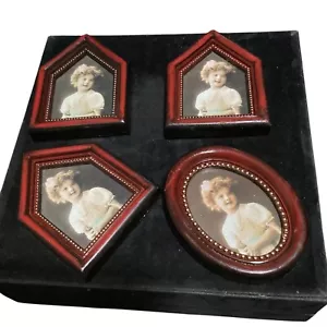 Set of 4 Hard Plastic Miniature Picture Frames Burgandy W/ Gold Detail - Picture 1 of 12