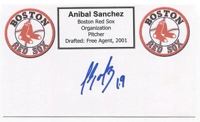 Tarjeta índice firmada por Aniibal Sánchez 3x5 autografiada de los Nacionales de Béisbol de la MLB Foto 1 de 2