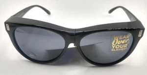 Foster Grant SOLAR SHIELD Polarized Black Sunglasses FO-035 Fits Over Glasses - Picture 1 of 4
