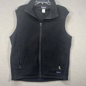 Patagonia Synchilla Vest Mens Large Black Fleece Full Zip Pockets HSBC Logo - Picture 1 of 7