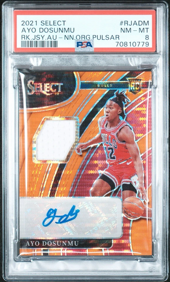 2021-22 Select Ayo Dosunmu RPA Neon Orange Pulsar 29/30 Auto RC PSA 8 FOTL - Image 1 of 2