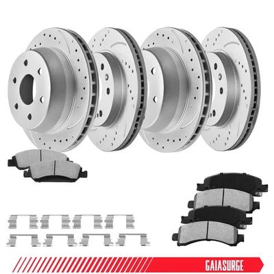 FOR GMC Savana 1500 2009-2014 Front Rear Drilled Slotted Rotors Ceramic Pads - Image 1 of 4