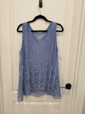 Soft Surroundings Petite Medium Embroidered Sheer Silk Tunic Top In Blue NWOT - Image 1 of 4