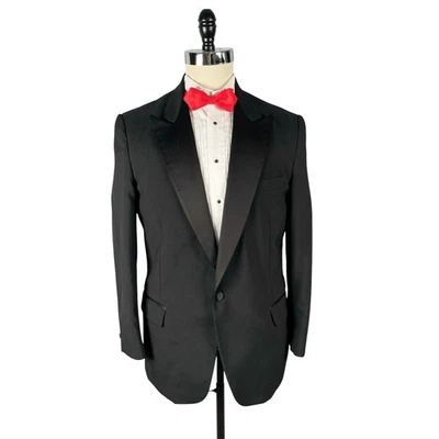 Neil Allyn Tuxedo Jacket Mens 40R Black 100% Pure Wool Satin Peak Lapel USA Vtg - Image 1 of 4
