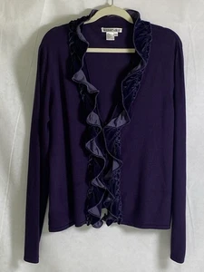 Vintage Winter Seide Strickjacke Damen XL Lila Rüschen Samt Boho Fairycore Funky - Bild 1 von 20