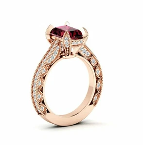 3.3CT Solitaire Accents Ring Lab-Created Garnet 14K Rose Gold Over Women - Picture 1 of 7
