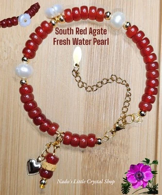 Pulsera ágata roja sur con perlas forma ábaco 7 mm Foto 1 de 4