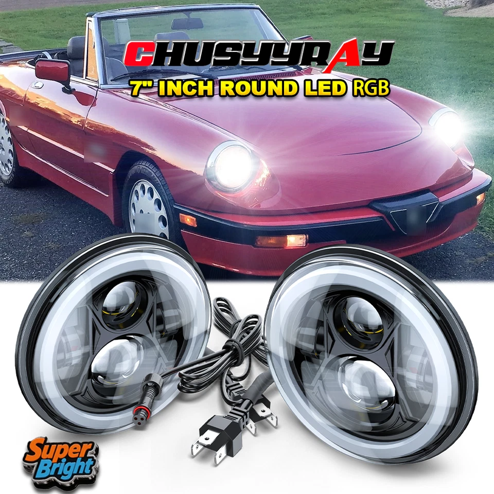 Par de faros LED redondos de 7 pulgadas para Alfa Romeo Spider 1988-1994 Plymouth Foto 1 de 4