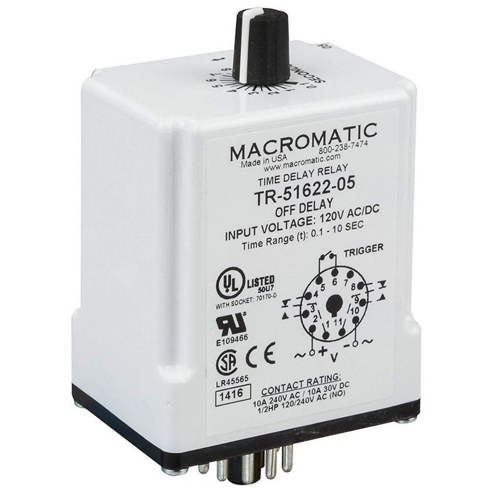 MACROMATIC TR-51622-10 SinFunTimeDelayRelay, 120VAC/DC, 11Pins 23NV05 - Image 1 of 1
