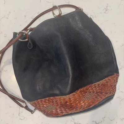 Mochila Cartera de Colección 2 Effe Estilo Cubo Negro Marrón Tejido Cuero Hecha en Italia Foto 1 de 4