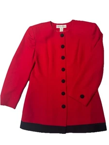 VTG 80’s Christian Dior Womens Blazer Worsted Wool Red W/ Black Coat Jacket Sz 8 - Picture 1 of 10